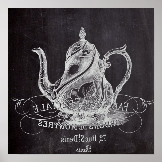 fransk land paris te party chalkboard tekanna poster (Framsidan)