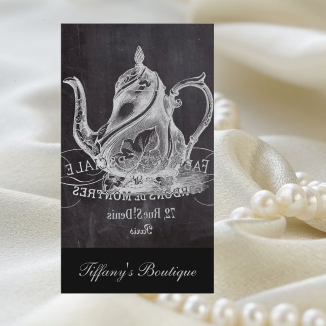 fransk land paris te party chalkboard tekanna visitkort (french country paris tea party chalkboard teapot business card)