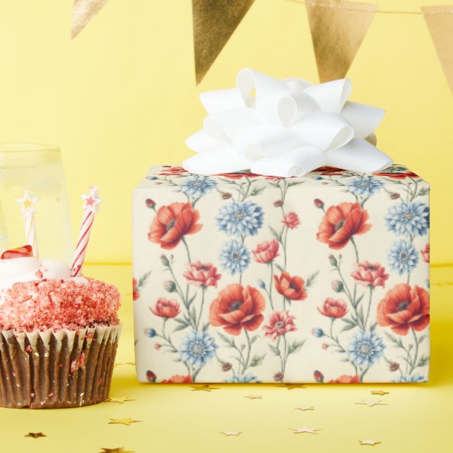 Fransk Land Poppy och Dahlia Presentpapper (Födelsedagsfest)