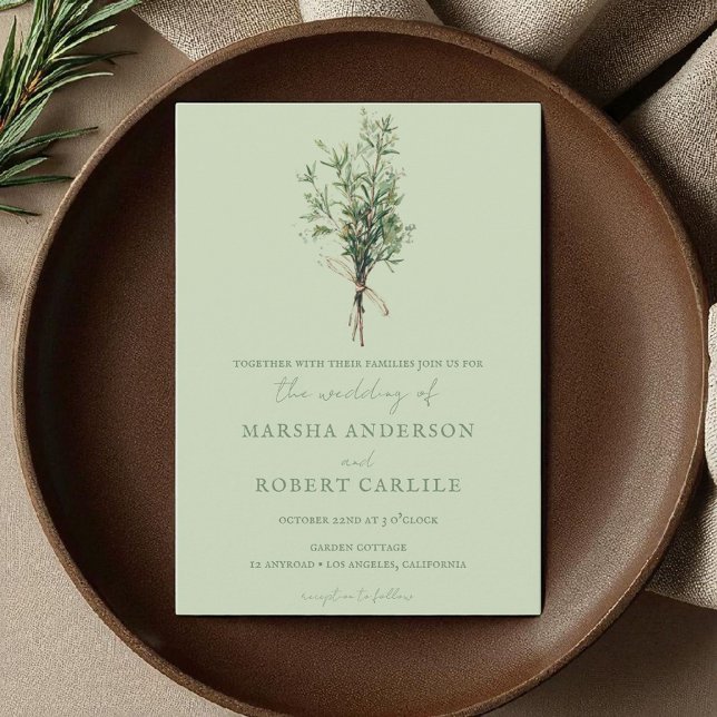 Fransk Land Rosemary Sprigs med Twine Bröllop Inbjudningar (Skapare uppladdad)