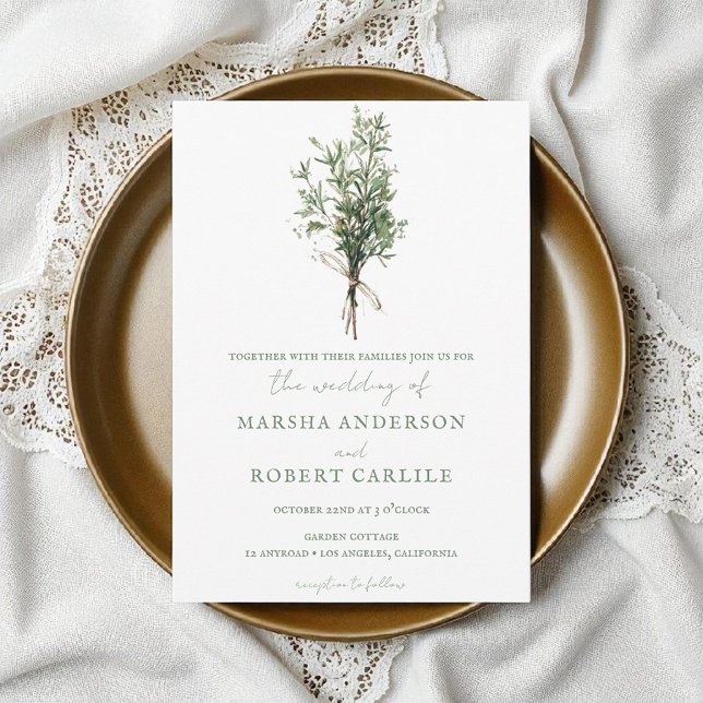 Fransk Land Rosemary Sprigs med Twine Bröllop Inbjudningar (Skapare uppladdad)