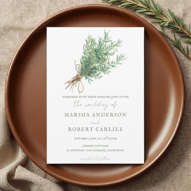 Fransk Land Rosemary Sprigs med Twine Bröllop Inbjudningar (Skapare uppladdad)