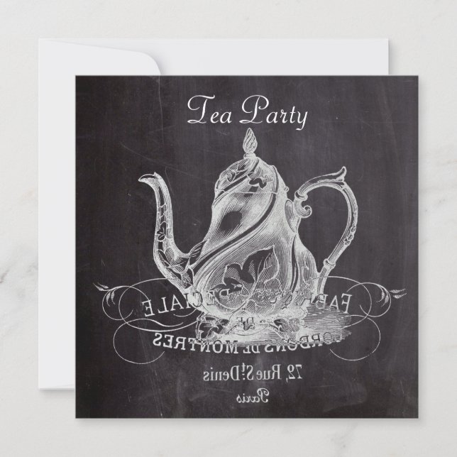 fransk land tekanna chalkboard te party inbjudningar (Framsida)