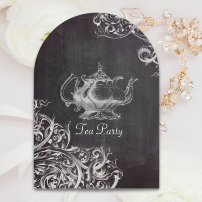 fransk land tekanna chalkboard te party inbjudningar (french country teapot chalkboard tea party invitation)