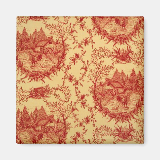 Fransk Land Toile BarnRed/Butter Tupp Magnet (Framsidan)