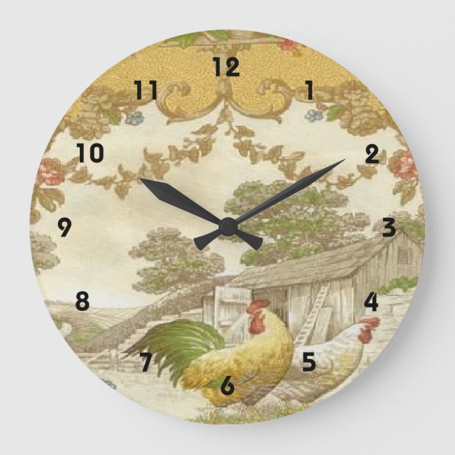 Fransk Land Tupp Hen Chicken Coop Clock Stor Klocka (Framsida)