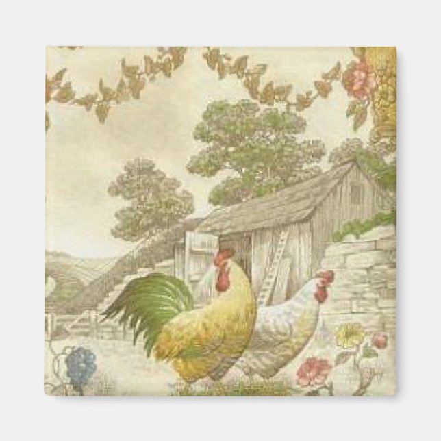 Fransk Land Tupp och Hen Fridge Magnet (Framsidan)