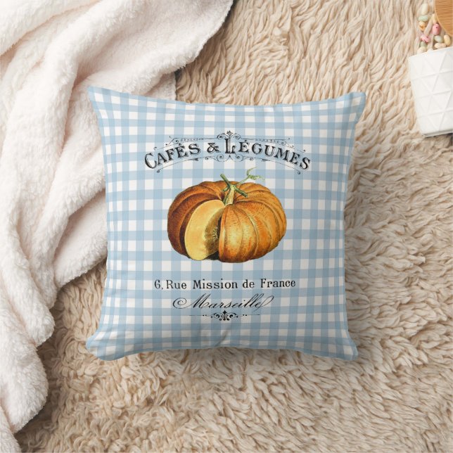 Fransk Land Veggie Pumpkin Blue Checkered Kudde (Filt)