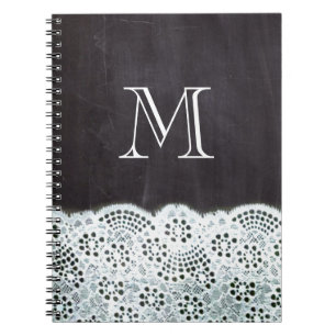 Fransk land, vit snöre-chalkboard-monogram anteckningsbok med spiral