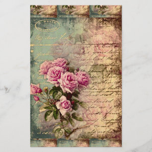 Fransk landchic, shabby chic, rosa ros, floror brevpapper