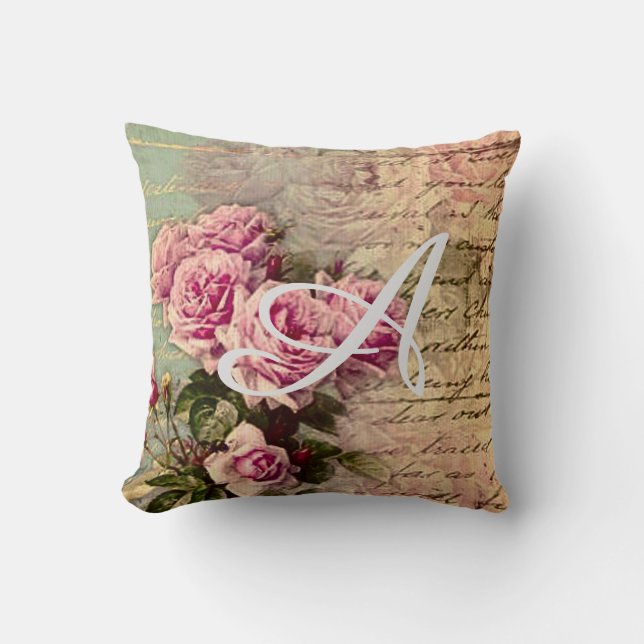 Fransk landchic, shabby chic, rosa ros, floror kudde (Framsida)