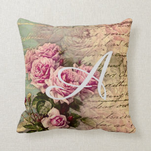 Fransk landchic, shabby chic, rosa ros, floror kudde