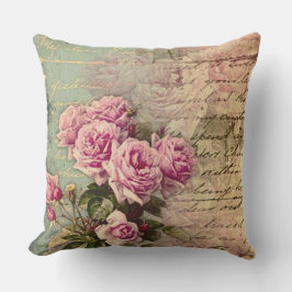 Fransk landchic, shabby chic, rosa ros, floror kudde