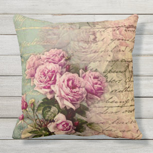 Fransk landchic, shabby chic, rosa ros, floror kudde