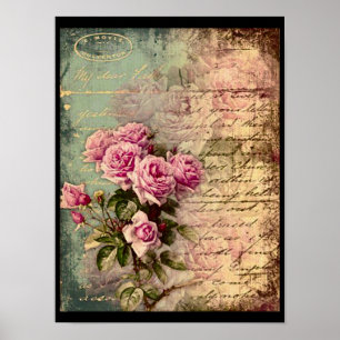 Fransk landchic, shabby chic, rosa ros, floror poster