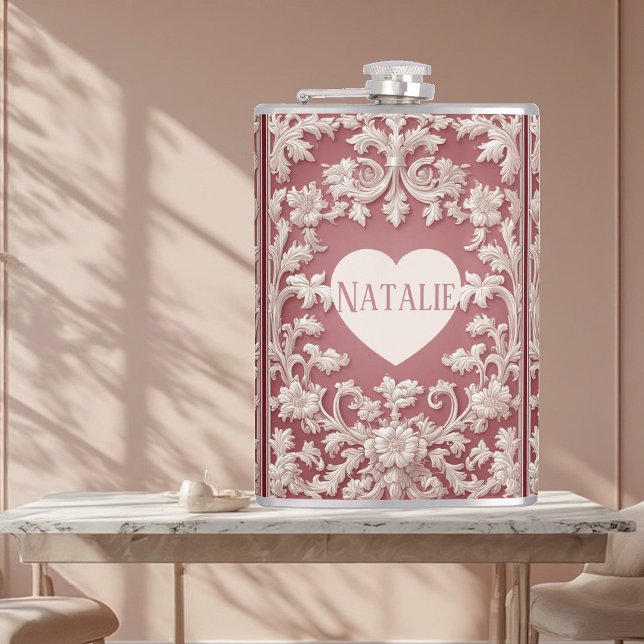Fransk landsby Opulent Barock Rullande Storhet Fickplunta (French Country Opulent Baroque Scrollwork Grandeur Flask)