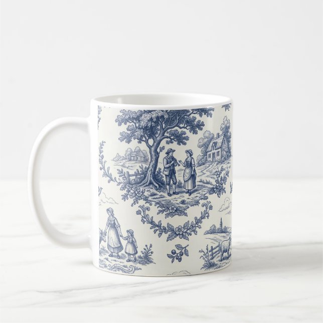 Fransk landsbygd - Blå och krämfärgad Toile de Jou Kaffemugg (Vänster)