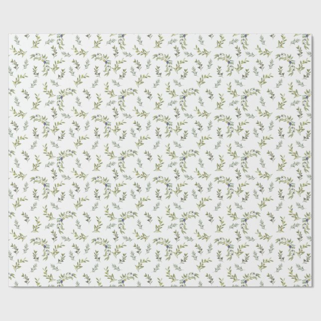 Fransk landsbygd Chic Vattenfärg Oliv Mönster Presentpapper (Platt)
