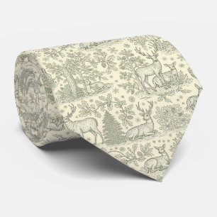 Fransk Landstil Grön Toile Hjortmönster Slips