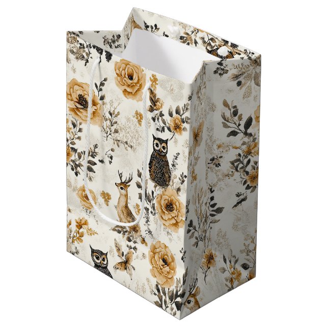 Fransk lantlig beige uggla blommönster (Framsidan Vinklad)
