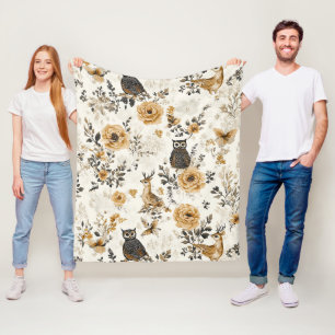 Fransk lantlig beige uggla blommönster fleecefilt