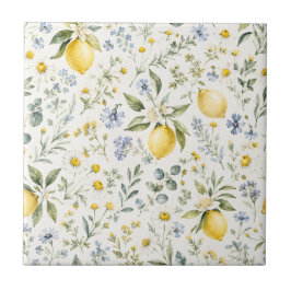 Fransk lantlig citron och vilda blommor mönster kakelplatta