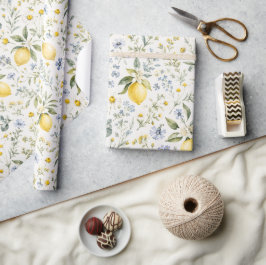 Fransk lantlig citron och vilda blommor mönster presentpapper