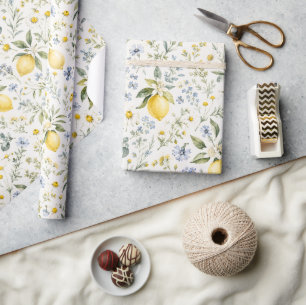 Fransk lantlig citron och vilda blommor mönster presentpapper