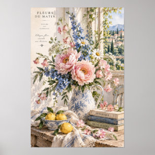 Fransk lantlig rosa peony citron blommig väggkonst