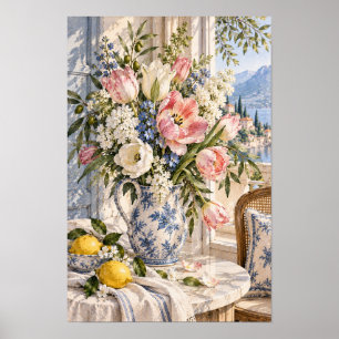 Fransk lantlig rosa tulpan citron sjö väggkonst