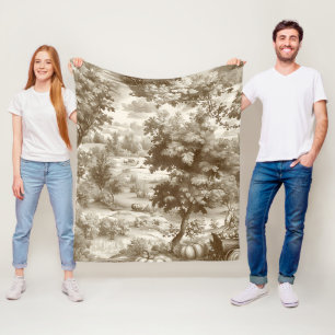 Fransk lantlig sepia pumpa toile-mönster fleecefilt