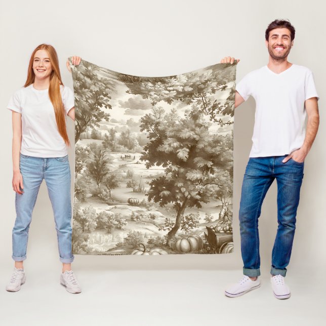 Fransk lantlig sepia pumpa toile-mönster fleecefilt (På plats)