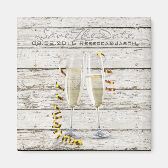 fransk lantlig vittrad trä champagneglas magnet (Framsidan)