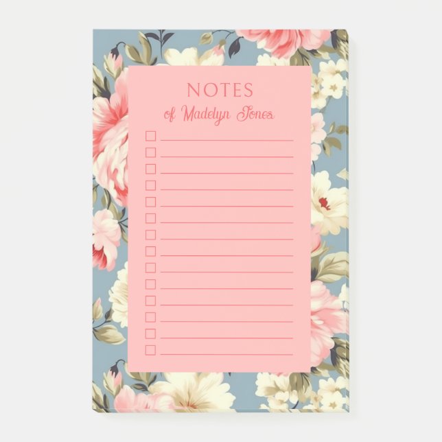 Fransk lanträdgård blommande rosa rodnad post-it block (Framsida)