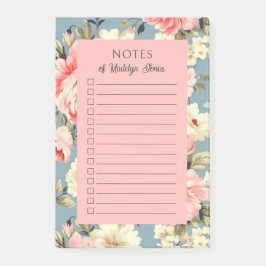 Fransk lanträdgårds blomster Rosa Post-it Block