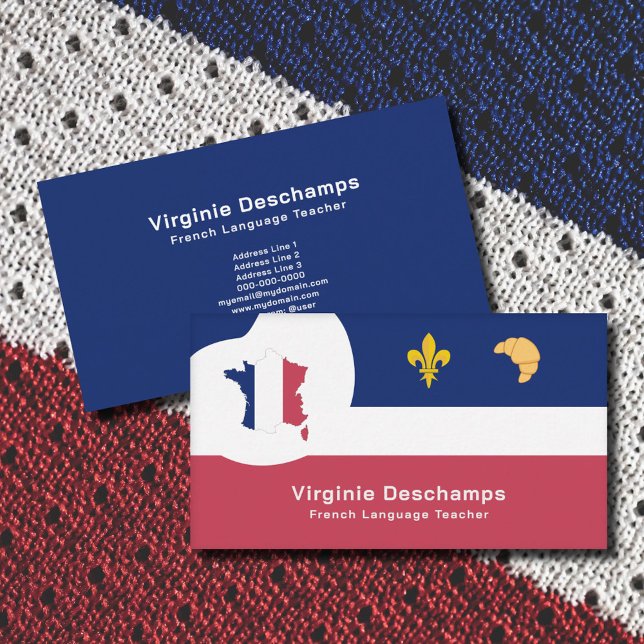 Fransk Lärare-Affärskort med Frankrike Karta Visitkort (French Teacher Business Card )