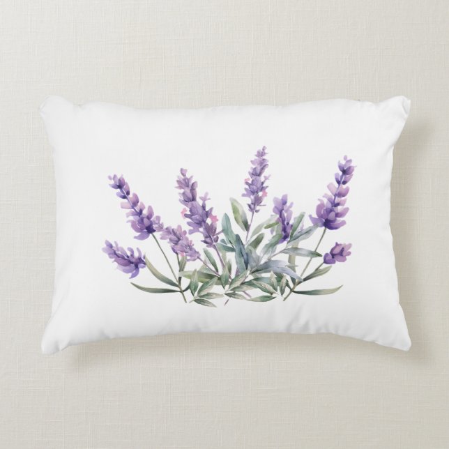 Fransk Lavender Mönster. Vattenfärg Prydnadskudde (Framsidan)
