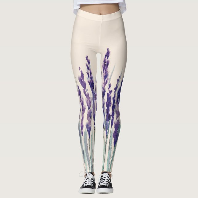 Fransk Lavender: Watercolor Illustration Leggings (Framsida)