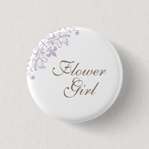 Fransk Lila Fleur de Lis Script Flower Girl Knapp