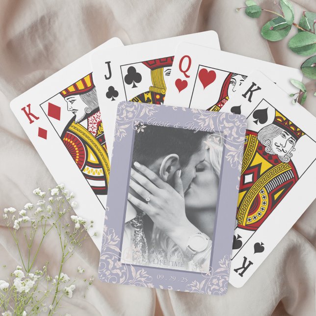 Fransk Lilac Chic Förlovning Bröllop Photo Favors Casinokort (elegant lavender purple french lilac theme wedding favors gift photo deck of cards for perfect pair)