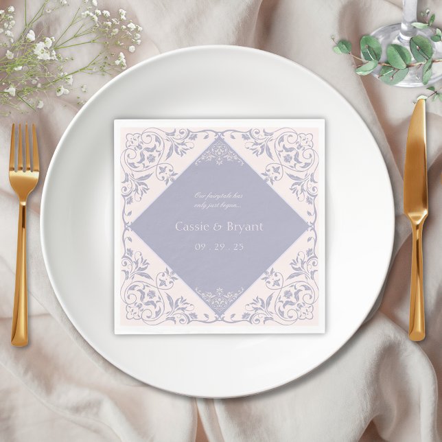Fransk Lilac Lila ReEmergency Era Formal Bröllop Pappersservett (Elegant blush pink and lavender purple victorian regency era chinoiserie french lilac wedding decor)
