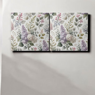 Fransk Lilac Watercolor Blommigt Elegant Vår Deco Kakelplatta