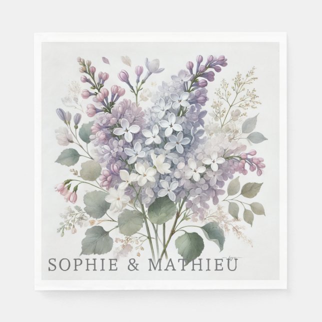 Fransk Lilac Watercolor Blommigt Elegant Vår Pappersservett (Framsidan)