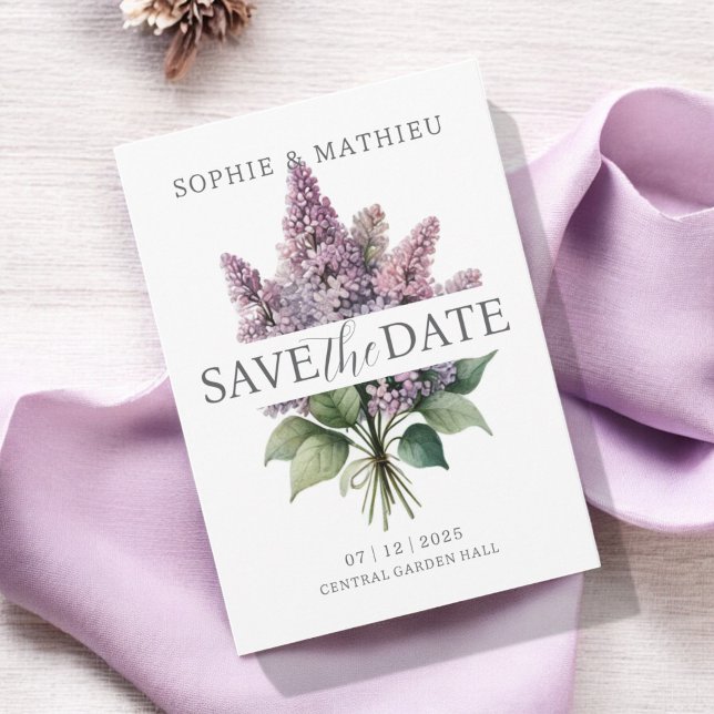 Fransk Lilac Watercolor Blommigt Elegant Vår Spara Datumet (Skapare uppladdad)