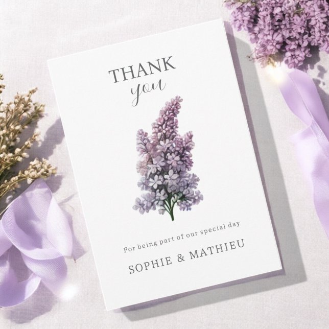 Fransk Lilac Watercolor Blommigt Elegant Vår Tack Kort (Skapare uppladdad)