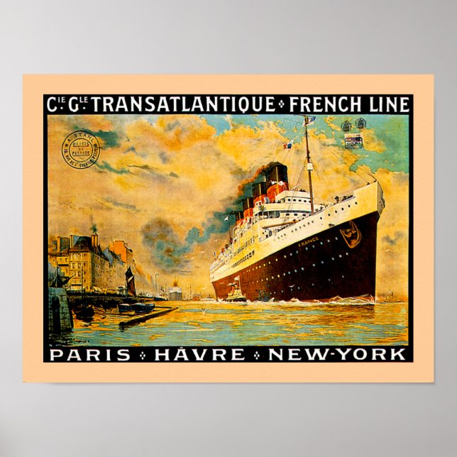 Fransk Line ~ Paris-Havre-New York Poster (Framsidan)