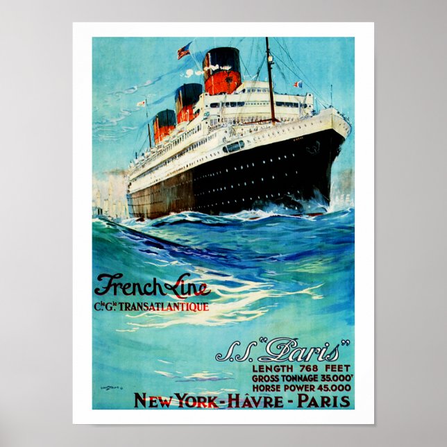 Fransk Line ~ ss Paris Poster (Framsidan)