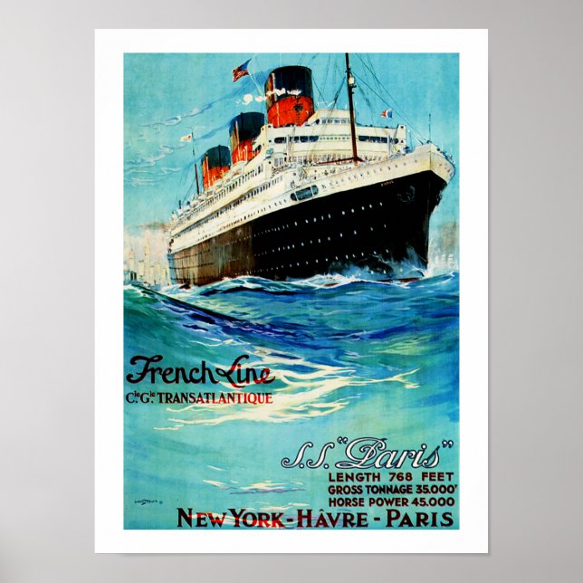 Fransk Line ~ ss Paris Poster (Framsidan)