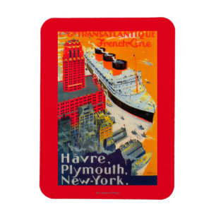 Fransk Line Travel Poster, Havre till Plymouth, NY Magnet