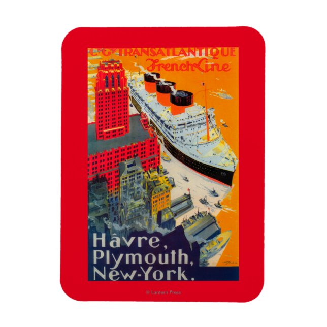 Fransk Line Travel Poster, Havre till Plymouth, NY Magnet (Vertikal)